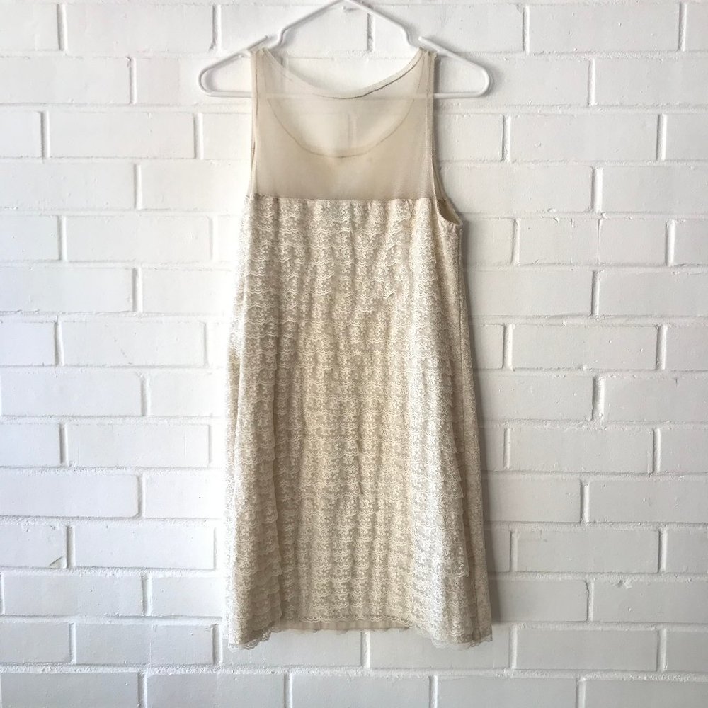 BCBGMaxAzria Tulle Knit Dress Cream Lace